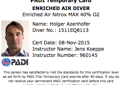 PADI Enriched Air Diver bis 40% O2