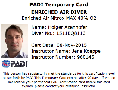 PADI Enriched Air Diver bis 40% O2